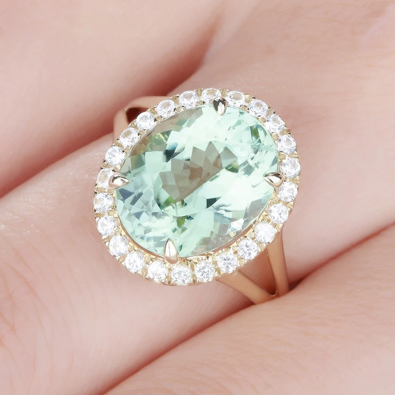 Зеленый Кристалл кольцо овал куб цирконий вечерние Кристальные кольца для