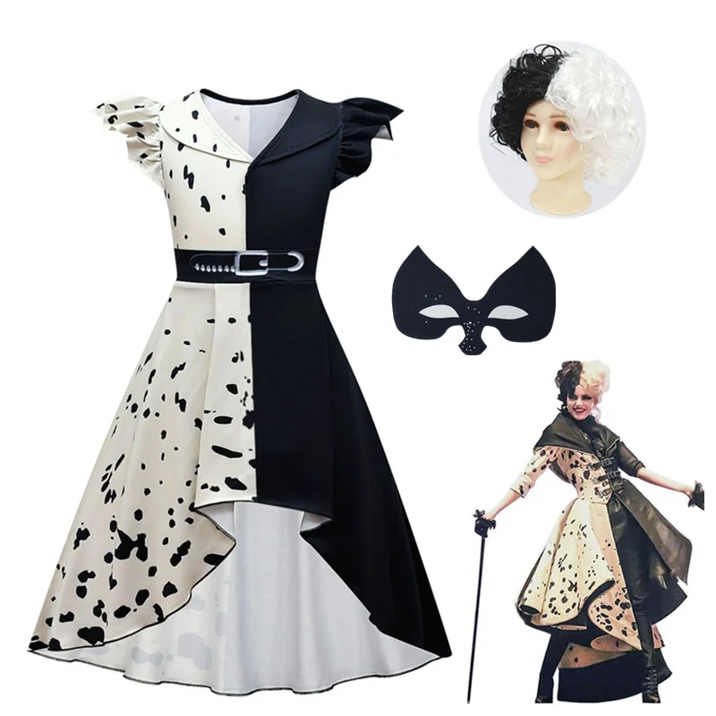 Костюмы на Хэллоуин из фильма для детей одежда девочек Косплей принцессы Cruella De Vil