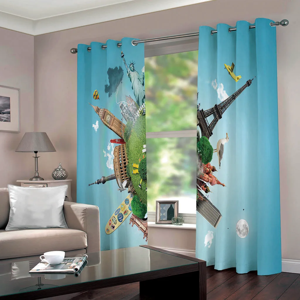 

SOFTBATF Worldwide Printing Curtain Blackout Curtains Fabric Drapes Window Curtains For Living Room Bedroom Dropshipping