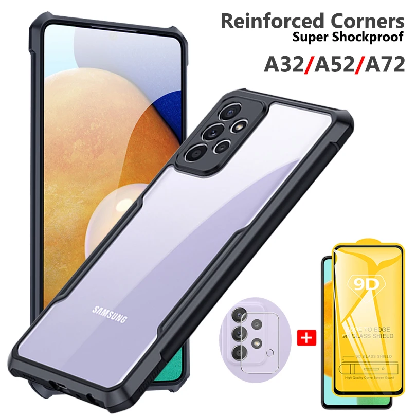 

For Samsung A52 Case & Glass, Clear Original Phone Color Case A32/A52/A72 Reinforced Shockproof Case on Samsung Galaxy A52 5G