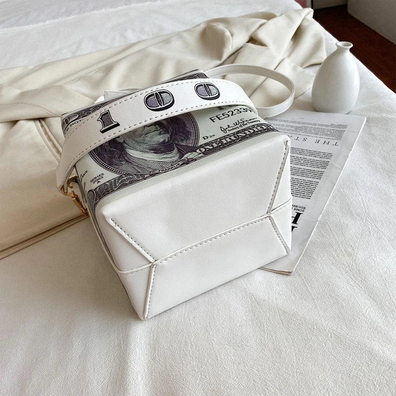 

Retro Dollar Cash Pattern Print Chain Women Shoulder Bags Adjustable Money Clutch Bags Wedding Evening Dinner Fashion Handbags