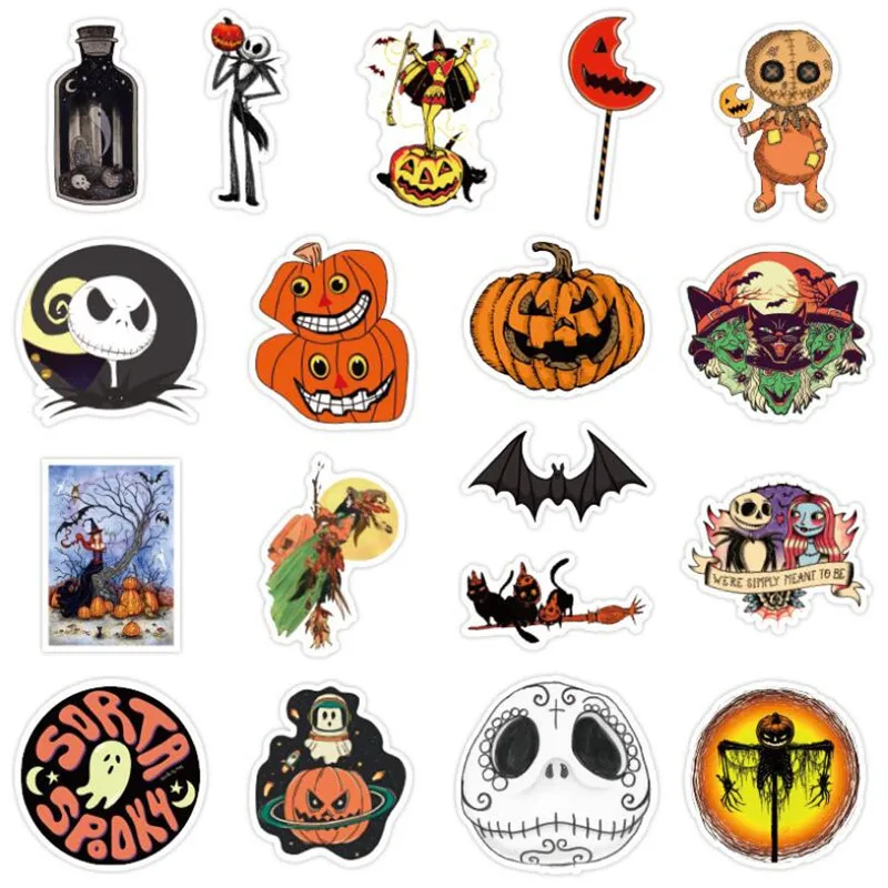 

10/30/50PCS Halloween Scary Pumpkin Cartoon Graffiti Laptop Suitcase Skateboard Guitar Waterproof Sticker Toy Wholesale