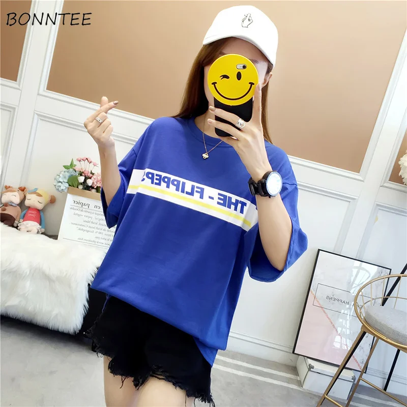 

T-shirts Women Casual Letter Printed Short Sleeve Chic Comfortable Womens Breathable O-Neck Summer Soft Female Trendy Thin 2020