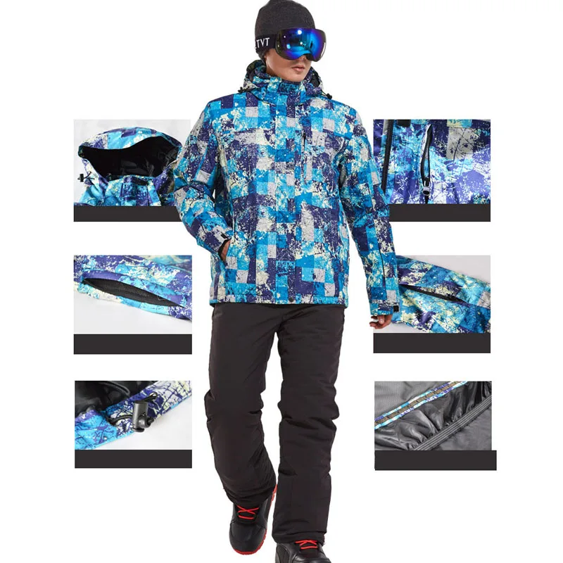 Новый Толстый Лыжный костюм для мужчин теплая флисовая куртка и штаны комплект