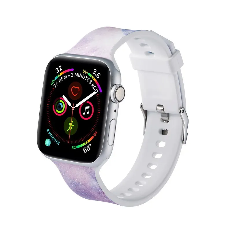 Цветочный резиновый ремешок для iWatch 44 мм 38 42 40 Apple Watch серии 5 4 3 2 1 силиконовый