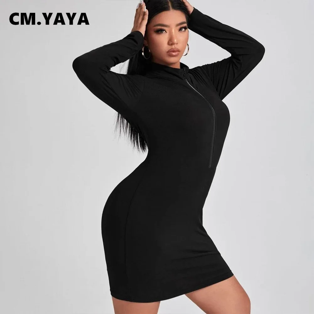 Женское платье-миди на молнии CM.YAYA однотонное облегающее платье с длинным
