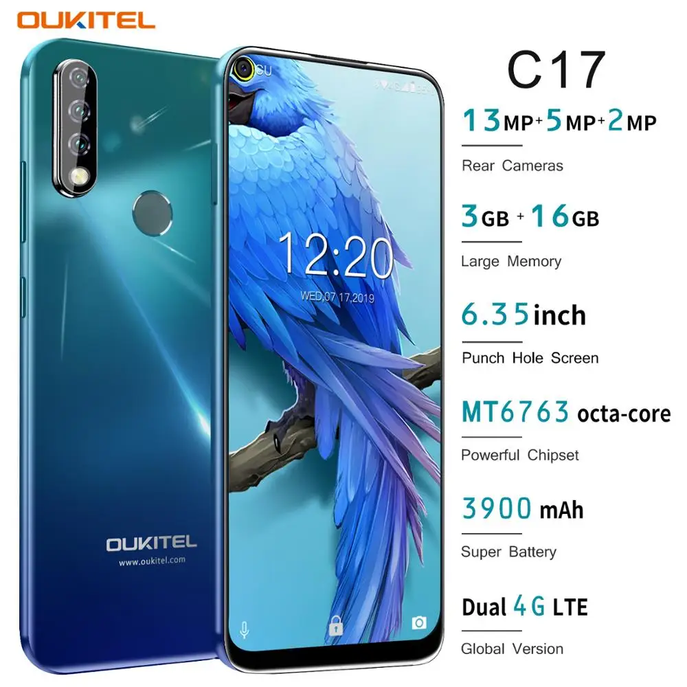 Смартфон OUKITEL C17 6 35 ''с тройной камерой MT6763 четыре ядра Android 9 0 3 ГБ 16