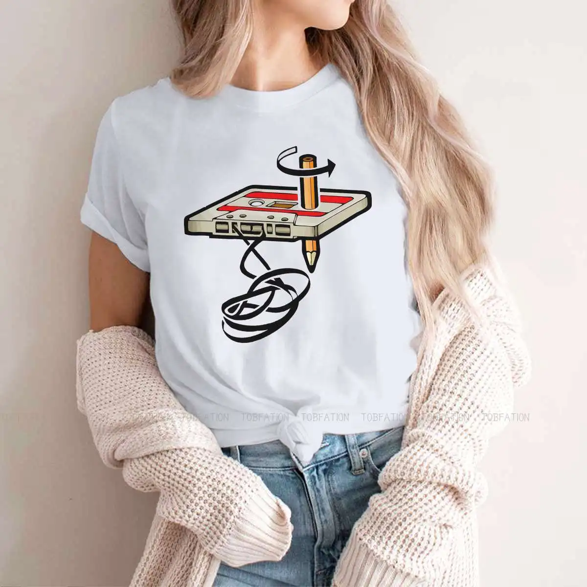 

Cozy Women Tshirts Retro Cassette Music Player Vintage Memory Fashion Female Clothing Oversized Cotton Graphic Short Sleeve