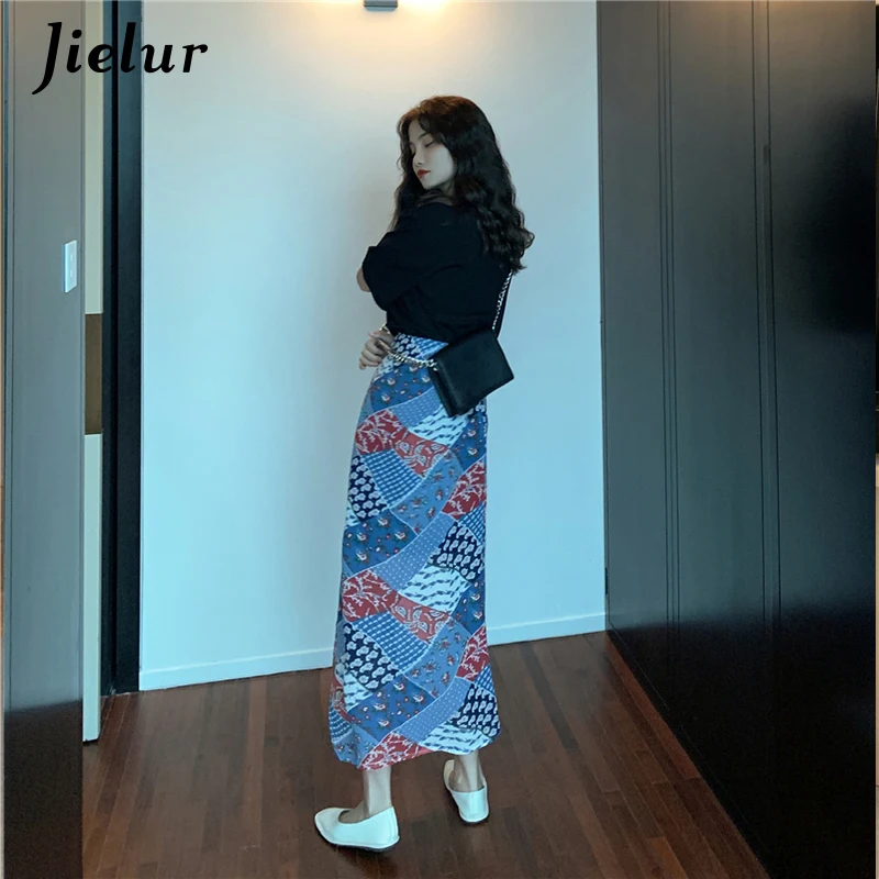 

Jielur Summer Skirt Print 2020 New Jupe Femme Slim Chic Irregular Loose Zipper Skirts Womens Split High Waist Floral Skirt S-L