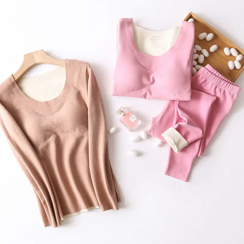 

Women 2021 Autumn Winter Thermal Underwear Solid Color O-neck Full Sleeve Warmkeeping Shirt Female Thick Slim Clothes Top A389
