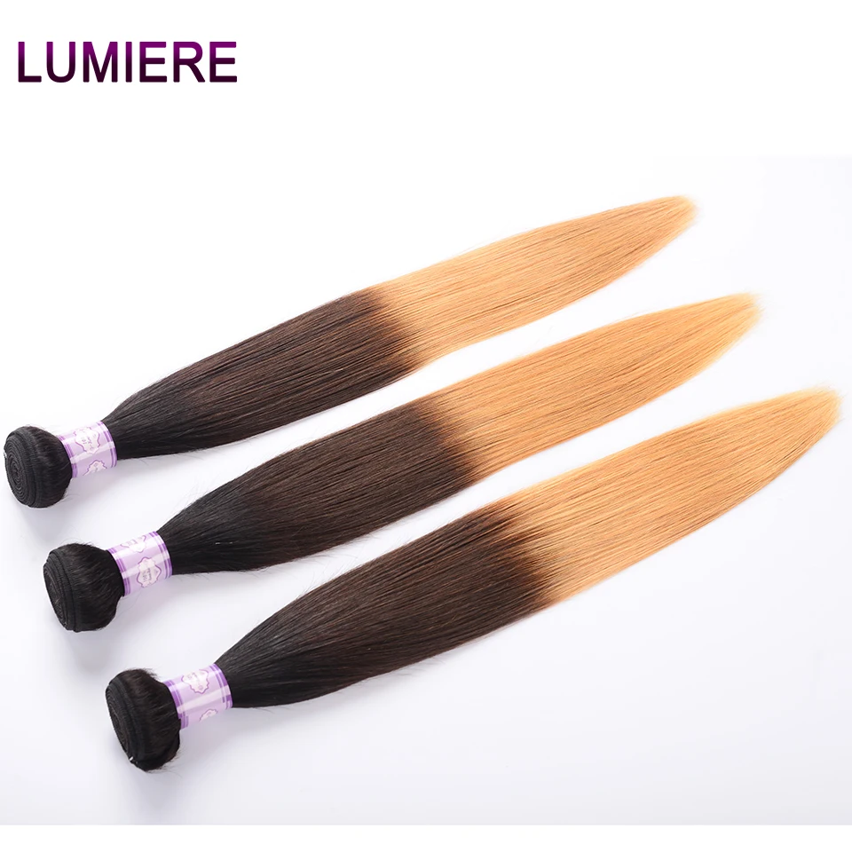 Lumiere волосы перуанские прямые Омбре пряди с закрытием 3 человеческие 4X4 закрытие