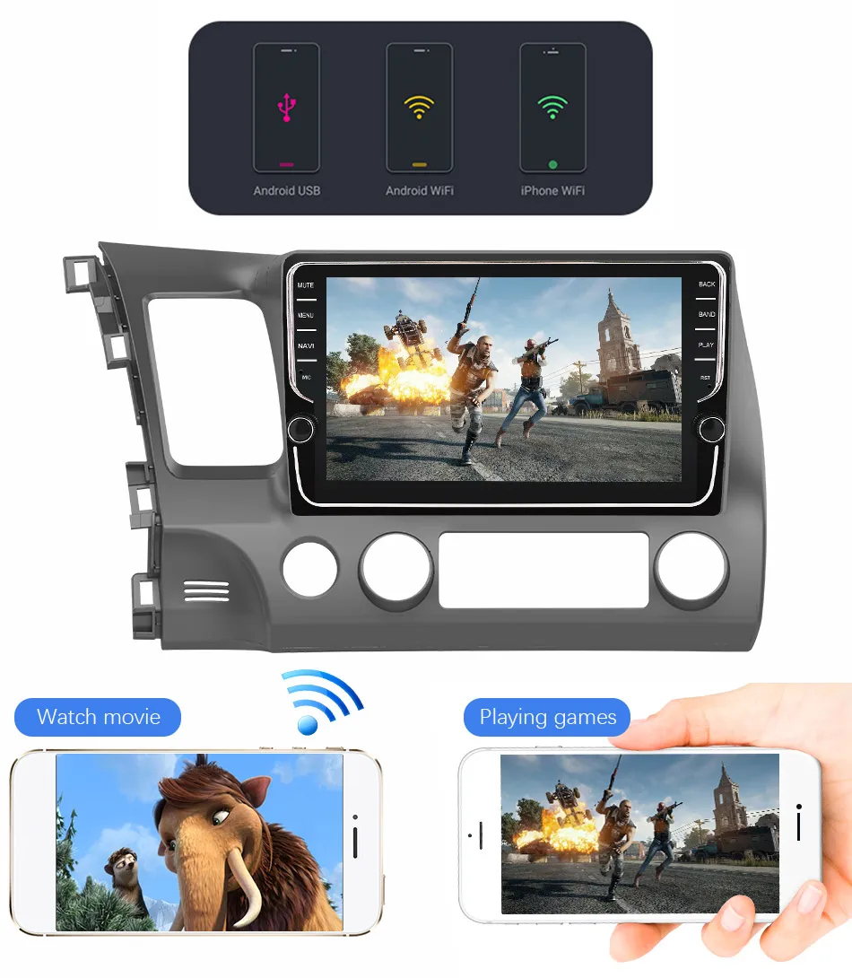 Eunavi 4G+ 64G 2 DIN ips Android 9,0 автомобильный Радио Мультимедиа Видео плеер gps для Honda Civic 2006-2011 2din автомобильный ПК 9 дюймов без dvd