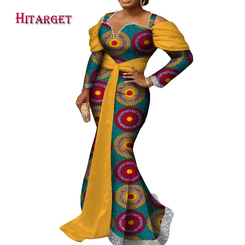 

2021 African women dress Lady's dress Party dress Ankara Bazan dresses Traditional clothing Multiple color selection wy8685