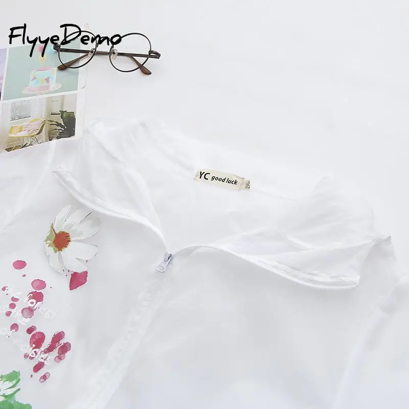 

Transparent Thin Sunproof Cardigan Tops Women Flower Floral Printed Jacket Ladies Summer Long Sleeve Jacket with Hood Plus Size