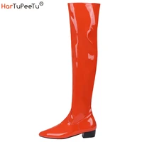 women over the knee boots wide calf size 3448 candy colour chunky low heel pointy toe patent leather comfortable boot zip shoes