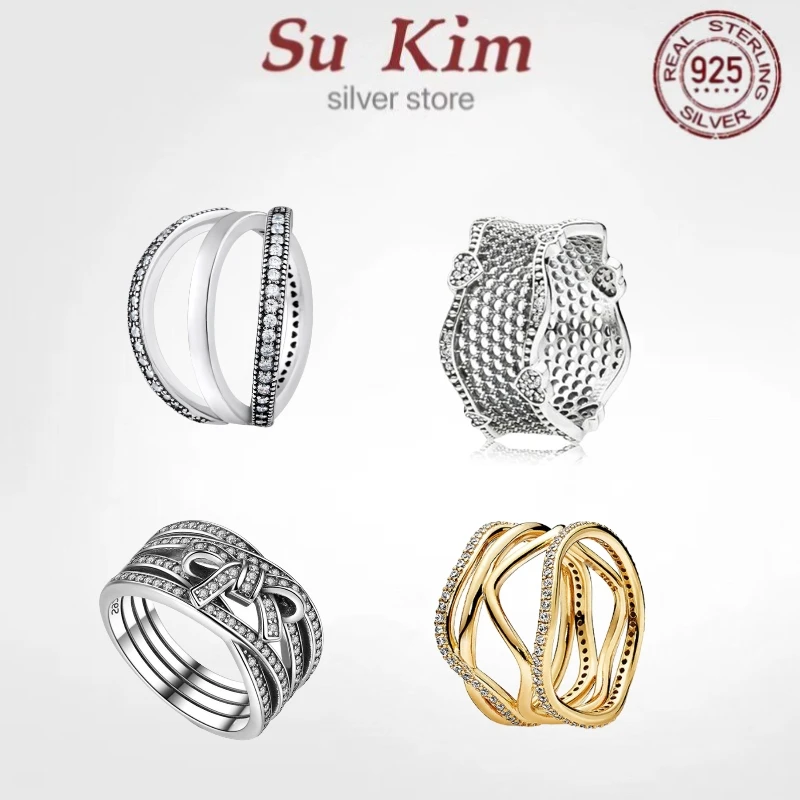 

Hot Sale Fit Original100% 925 Sterling Silver pan ring For snake chain winding Women wedding couple rings luxury DIY Jewelry
