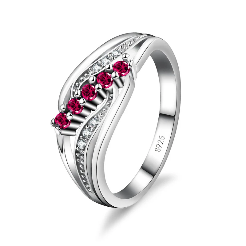 

Женские кольца на палец, модные, серебристые, красные, с кубическим цирконием, для свадьбы, помолвки, вечерние украшения, новинка 925 пробы