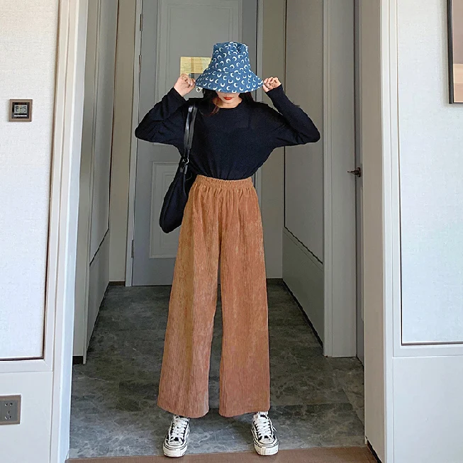 

Corduroy Pants Women's Autumn and Winter Loose Korean-Style Straight Slimming High Waist All-Matching Online Red Trendy Ins