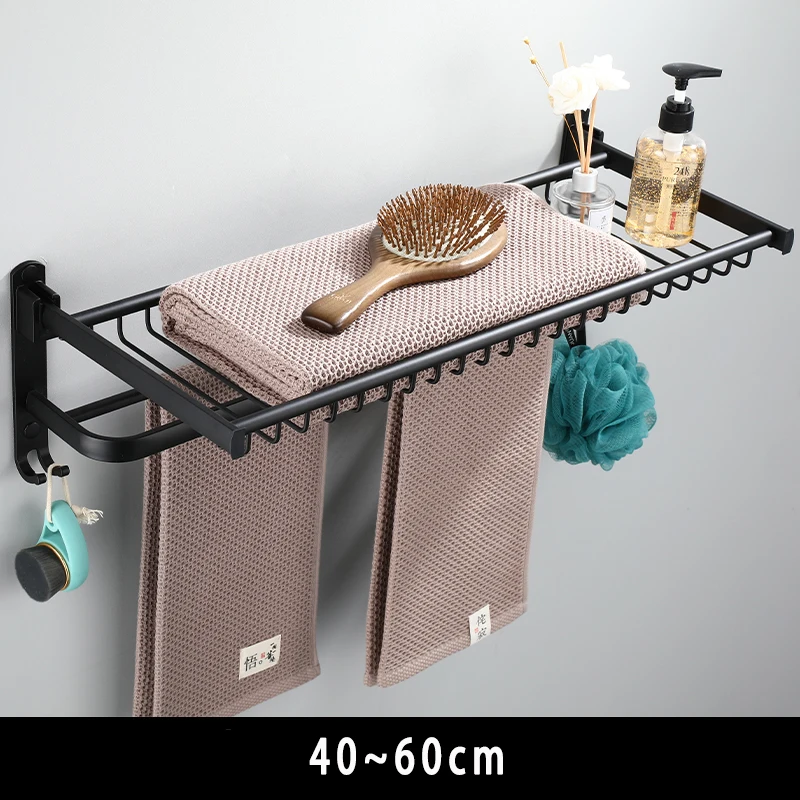Вешалка для полотенец в ванную комнату складной держатель из алюминия черного