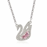 fashion swan pink crystal zircon diamonds gemstones pendant necklaces for women girl white gold color choker jewelry party gifts