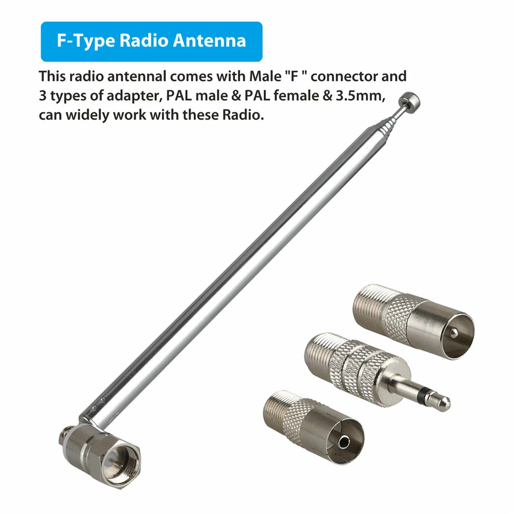 

F Type Telescopic Aerial Antenna 75 Ohm with TV / 3.5 Adapter Wave Radio FM
