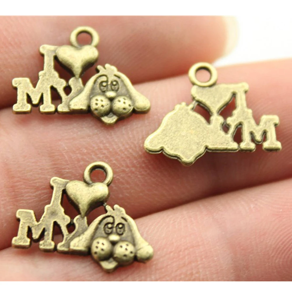 WYSIWYG 10 шт 17 мм античный серебряный цвет античная бронза I Love My Dog подвеска Heart