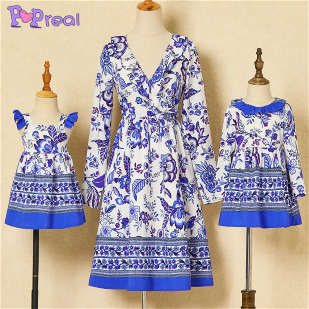

PopReal Mom And Daughter Skirt Parent-Child Outfit Fashion Print Dress Family Matching Outfits Mini Mother Dress Patchwork