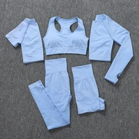 5 pcs seamless yoga set workout sport wear gym clothing shortlong sleeve crop top high waist running leggings sports set