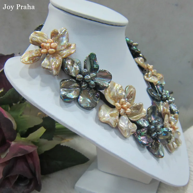 

Natural pearl black and white shell flower necklace / Handmade women necklace / wholesale dropshipping
