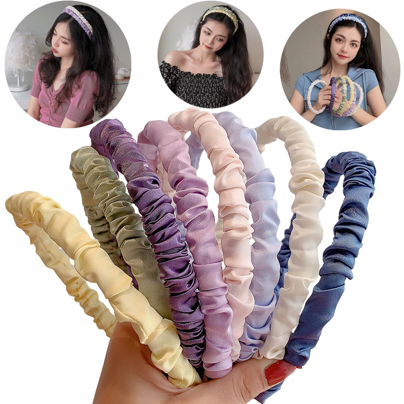 

Fashion Pleated Hair Bands Satin Volume Wave Headbands for Women Solid Fabric Hairband Girls Cute Sweet Hair Accessories
