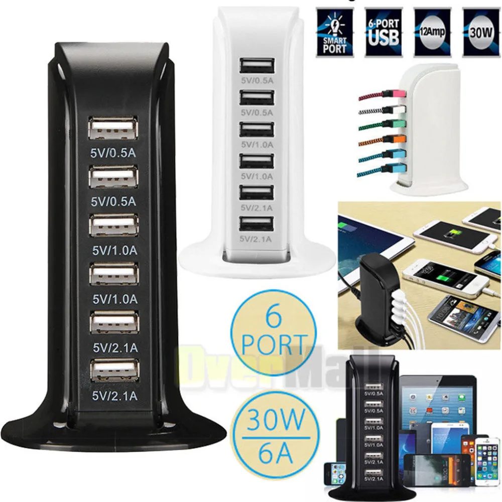 30 Вт мульти 6 портов USB зарядное устройство 6A быстрая зарядная станция мобильный телефон Настольный дорожный концентратор разъемы удлинитель гнездо платоонист
