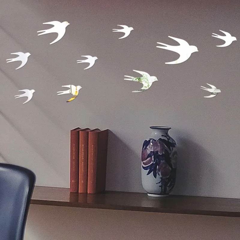 Зеркальные наклейки 10 шт./компл. акриловые 3D настенные Стикеры с рисунком
