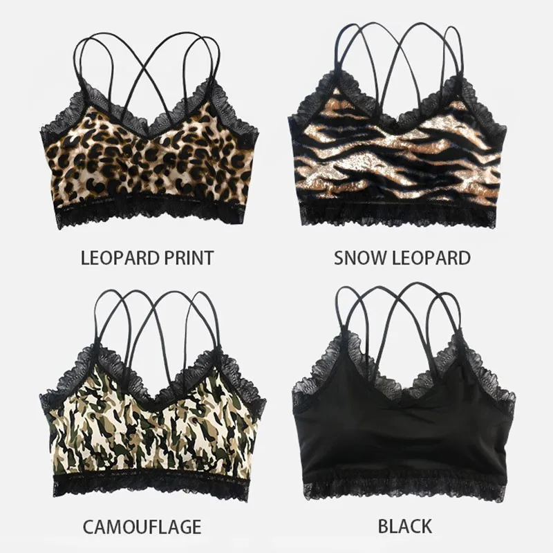 Бесшовный Бюстгальтер с леопардовым принтом и кружевной отделкой для