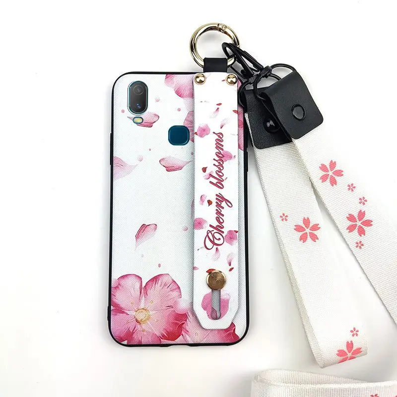 Phone Case For VIVO Y11 Anti-dust Wristband Waterproof Back Cover Shockproof Lanyard Silicone Holder TPU Soft Cute | Мобильные