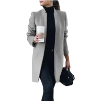 hot sales fashion women winter solid long sleeve jacket stand up collar faux wool coat