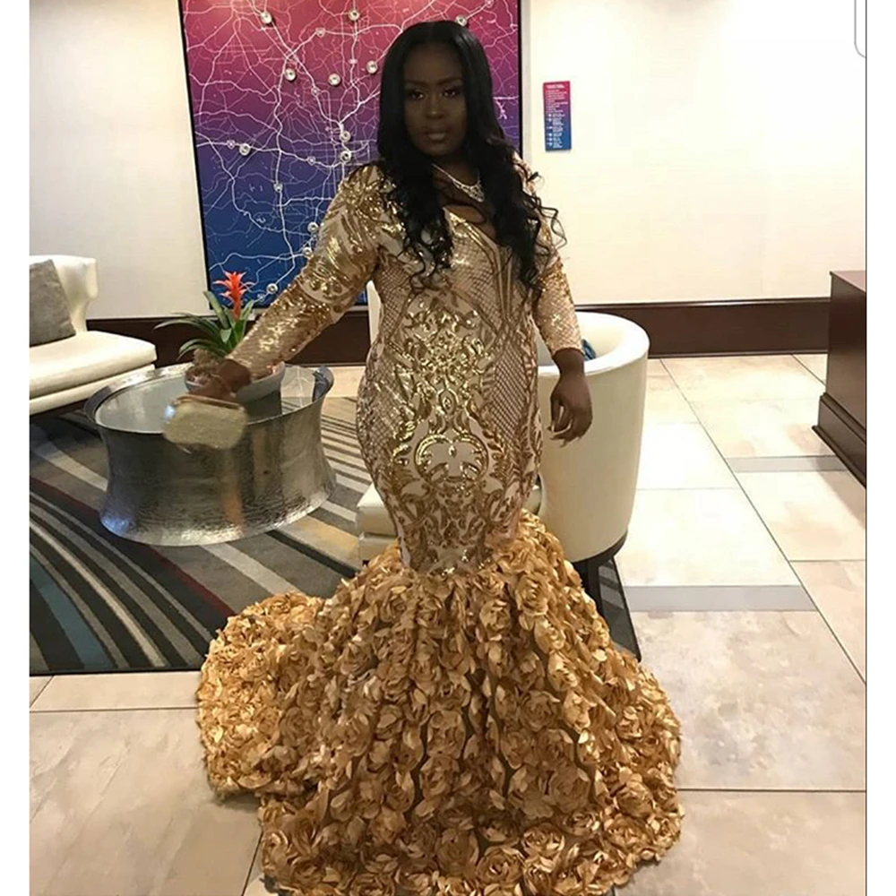 Женское длинное платье с юбкой годе золотистое V образным вырезом длинными