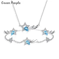 blue crystal meteor series pendant real 925 sterling silver star necklace zircon chain for women gift elegant fine jewelry sets