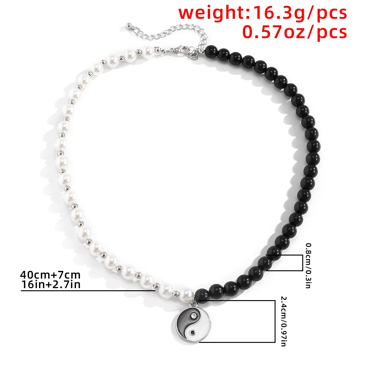 

Goth Imitation Pearl Tai Chi Coin Pendant Necklace for Women Men Vintage Acrylic Beads Chain Necklace Unique Yinyang Jewelry