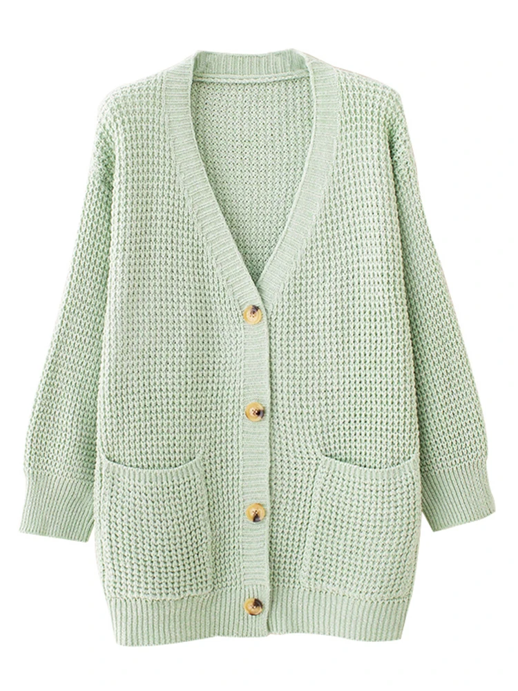 

Autumn Winter Korean Chic Sweaters Women Fashion Elegant All-match V Neck Lazy Wind Loose Thick Cardigans Knitted Outwear Tops