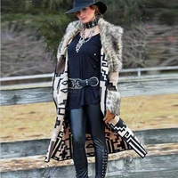 womens jacket windbreaker 2021 autumn and winter fashion european long sleeve print trench coat fur collar oversized wholesale