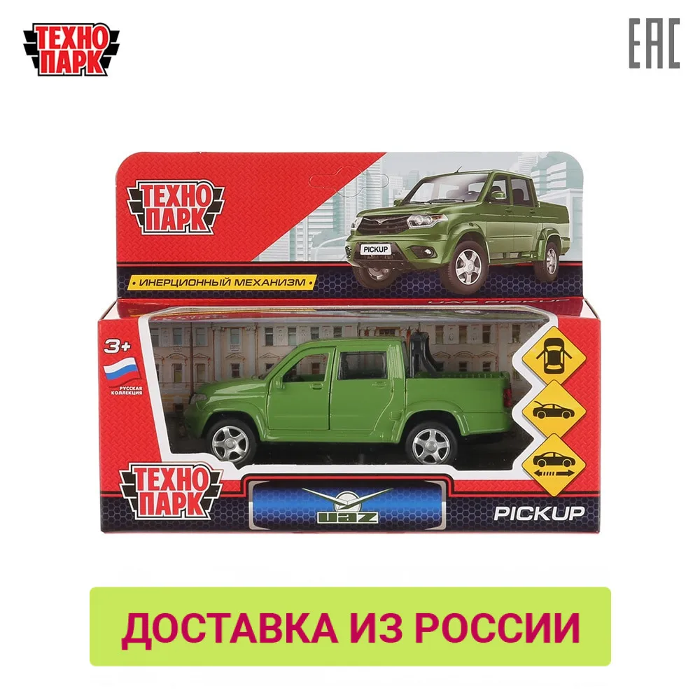 Машина металл ТЕХНОПАРК UAZ PICKUP длина 12см открываются двери инерционная