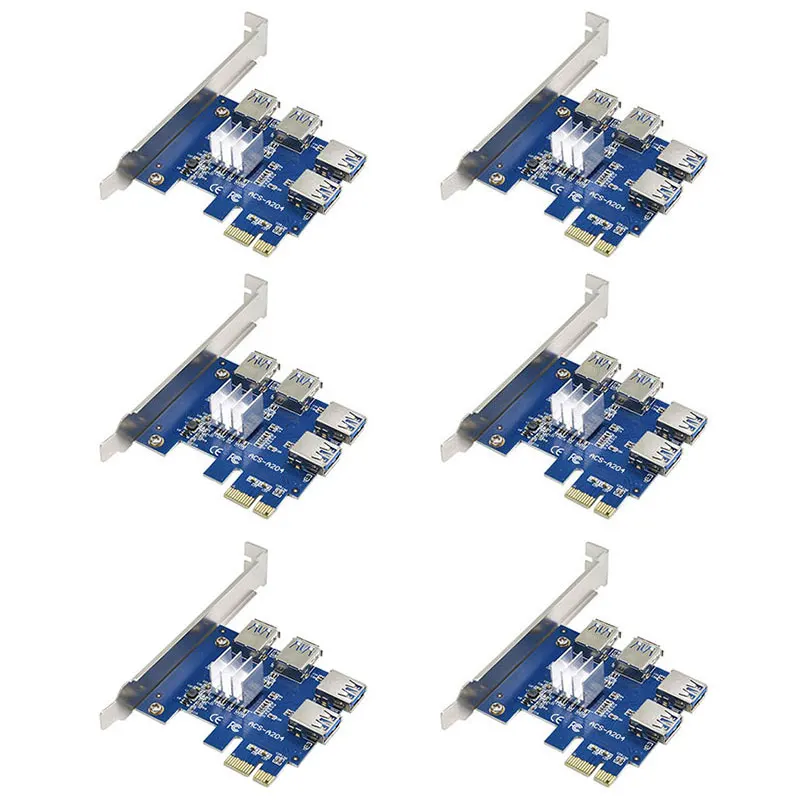 

6 шт., Райзер PCIe PCI Express x1 на x16, усилитель PCI-e, от 1 до 4 портов, USB 3,0, адаптер, разветвитель, удлинитель для видеокарты, Майнинг BTC