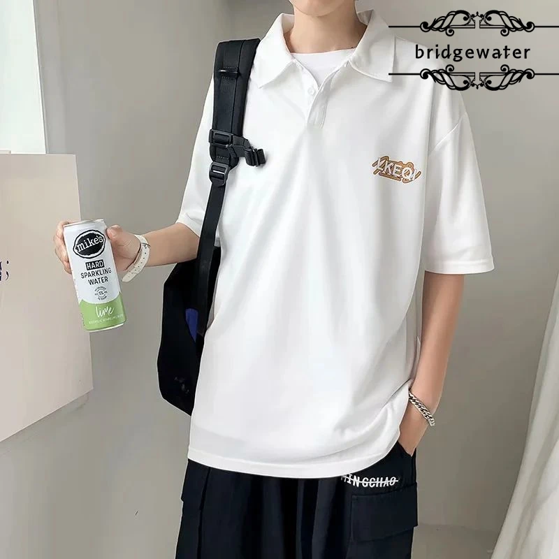 

Bridgewater Men Polo Shirts Summer New Youth Solid Color Casual All-Match Short Sleeve Shirt Retro Loose T-Shirts