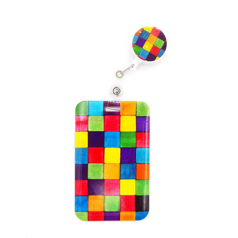 

Rainbow lattice Pattern Cute Card Cover Clip Lanyard Retractable Student Nurse Badge Reel Clip Cartoon ID Cards Badge Holder