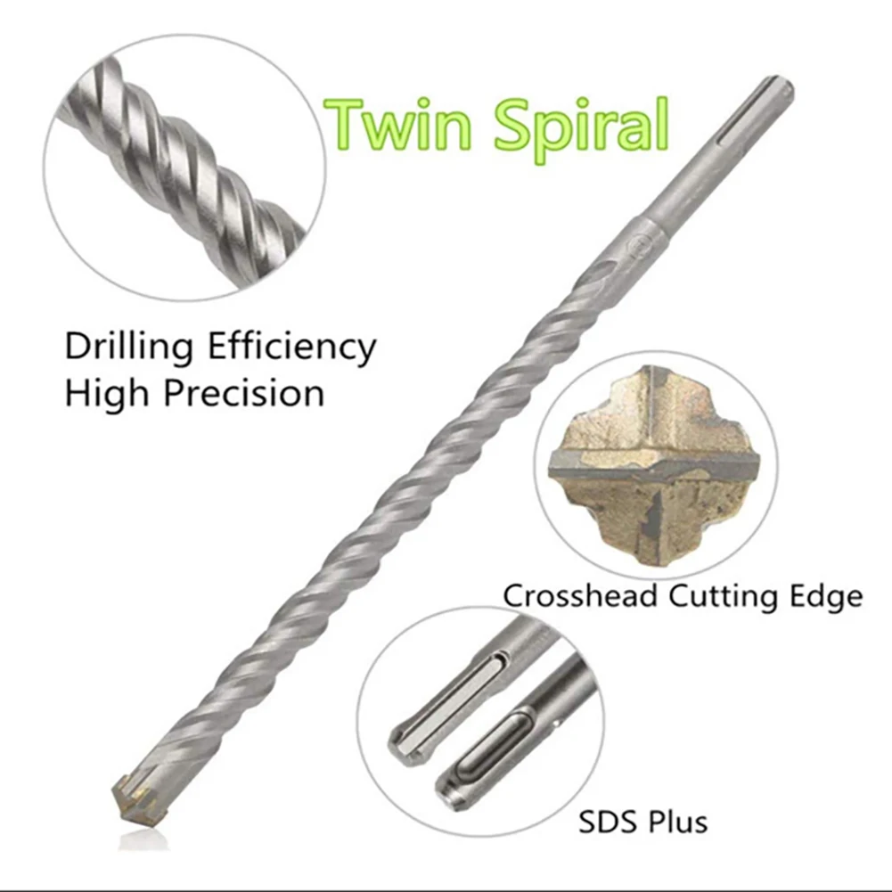 

4-Cutter SDS Drill Bits Hammer Drill Bit Tungsten Carbide Tip Double Spiral Granite Concrete Tiles Masonry 10*350mm/14*350mm