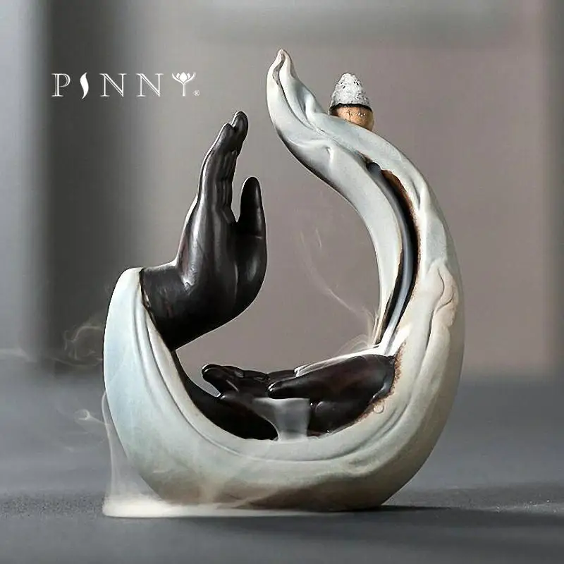 

PINNY Ceramic Bergamot Backflow Incense Burner Room Decoration Meditation Ceramic Crafts Sandalwood Censer