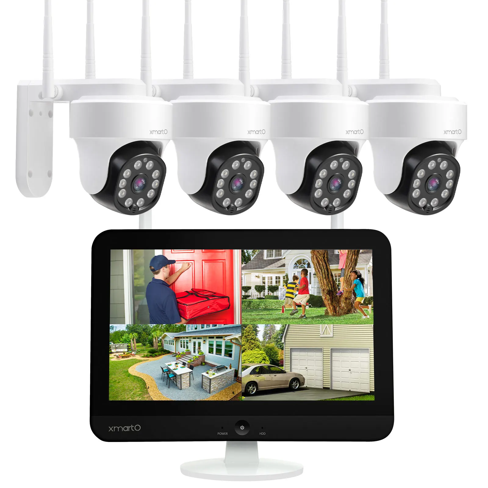 Беспроводная камера безопасности XMARTO 2K HD 1296P/1080P с экраном 12,1 дюйма и PTZ камерой s