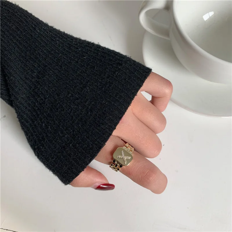 

Ins Blogger French Style Summer Vintage Zircon Inlaid 26 English Alphabet Chain Women's Fashion Ring Je'welry Accessories 2021