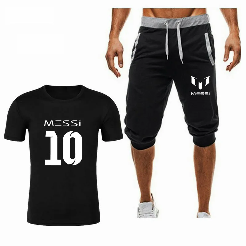 Футболка и шорты мужские из двух предметов модная тенниска с принтом Месси майка