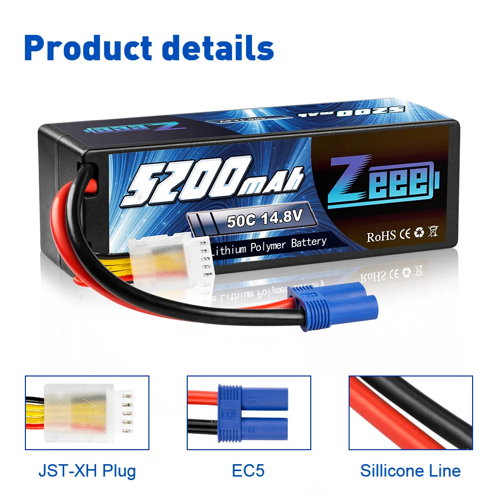 аккумулятор zeee 4s 148 в 5200 мач 50c lipo с раз